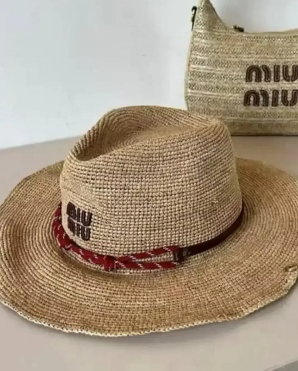 Miu Miu Summer Straw Hat Embroidered Logo